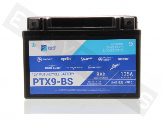 Piaggio Batteria PIAGGIO YTX9-BS 12V-8Ah MF (senza manutenzione, con set acido)